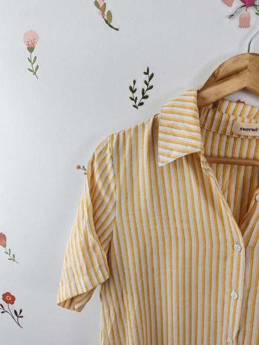 Robe chemise rayures jaune