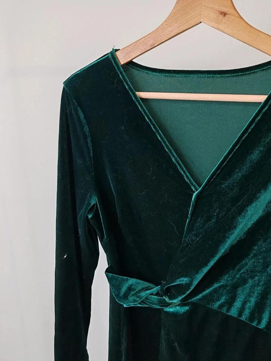 Robe longue moulante velours vert taille L