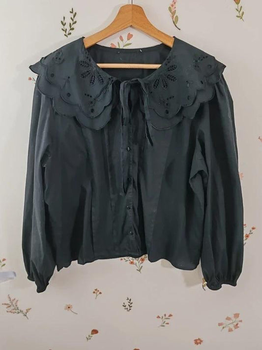 Blouse double col noir taille Xl