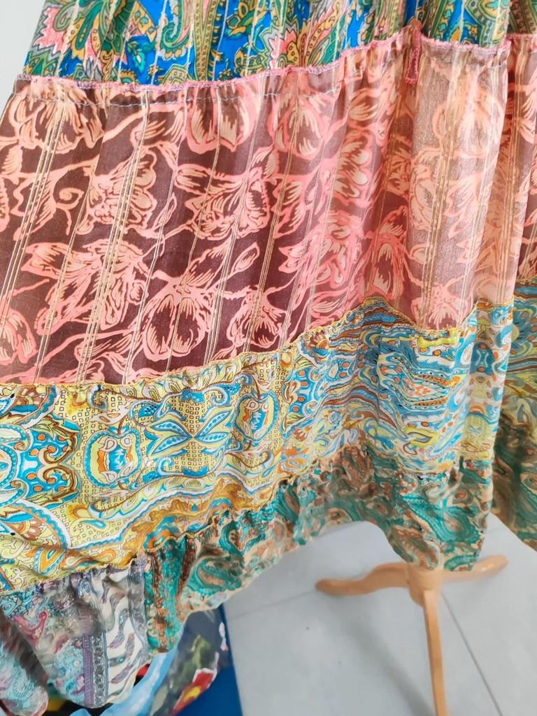 Robe patchwork soie taille unique