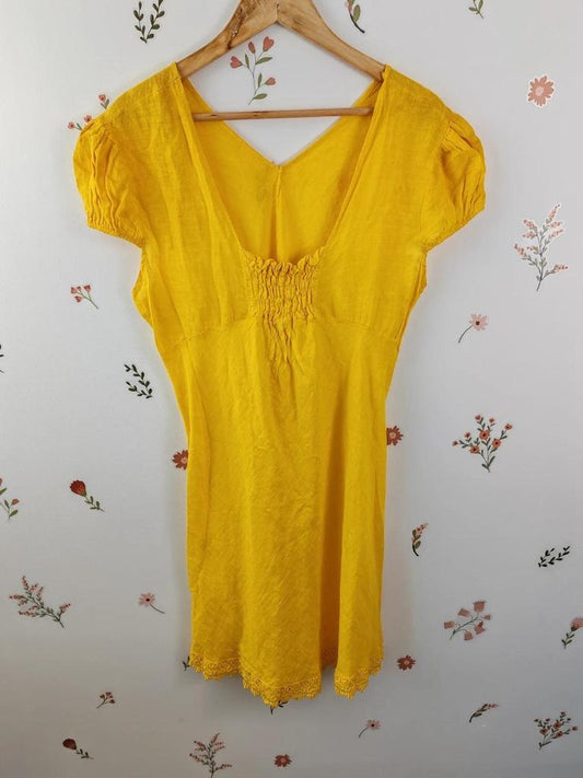 Robe courte lin jaune taille /ml