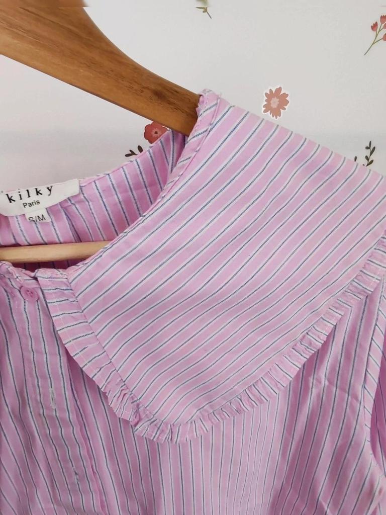 Blouse rayée rose col claudine taille S/m
