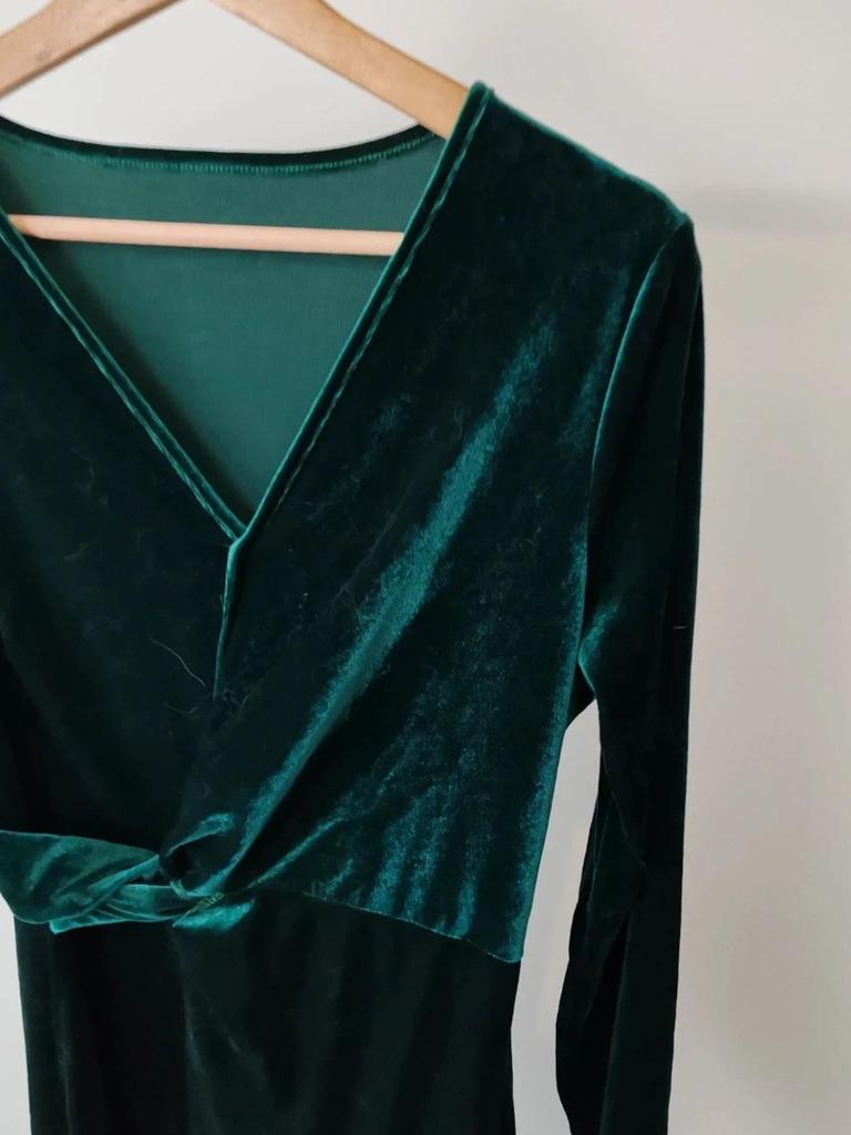 Robe longue moulante velours vert taille L