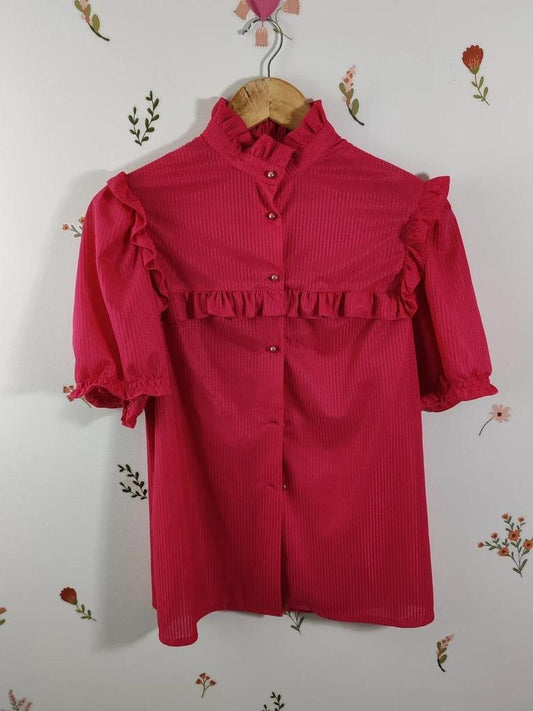 Blouse volant rose fuschia taille S/m