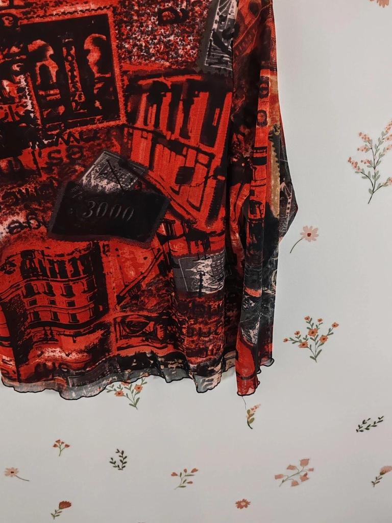 Top mesh noir et rouge taille L