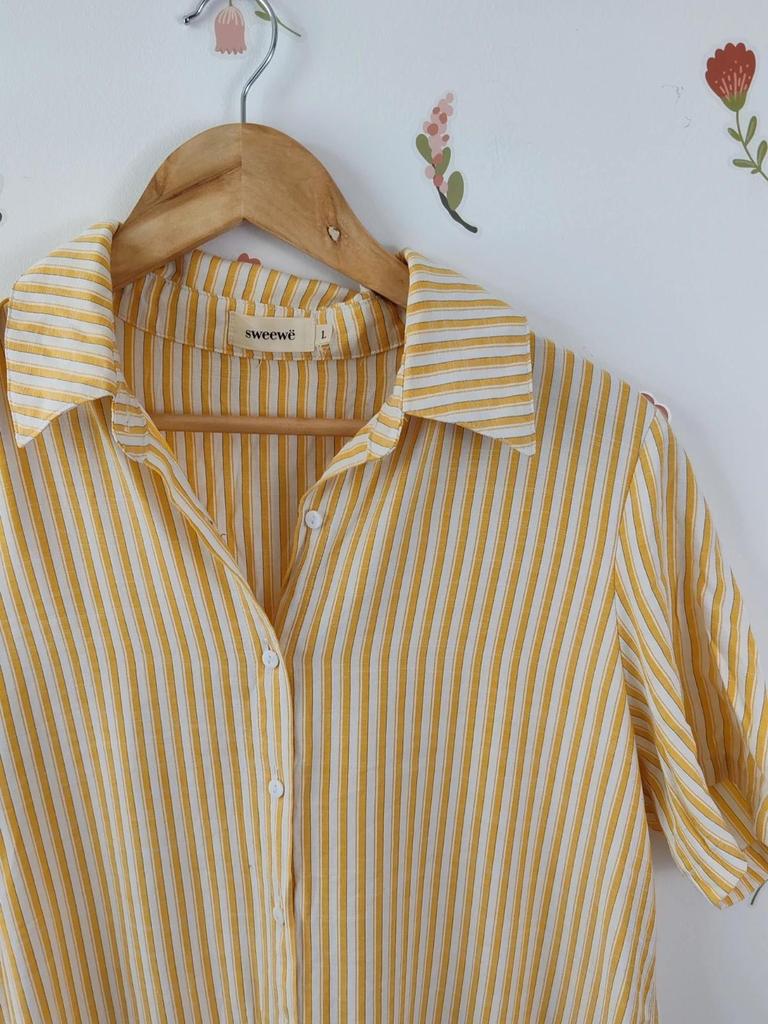 Robe chemise rayures jaune
