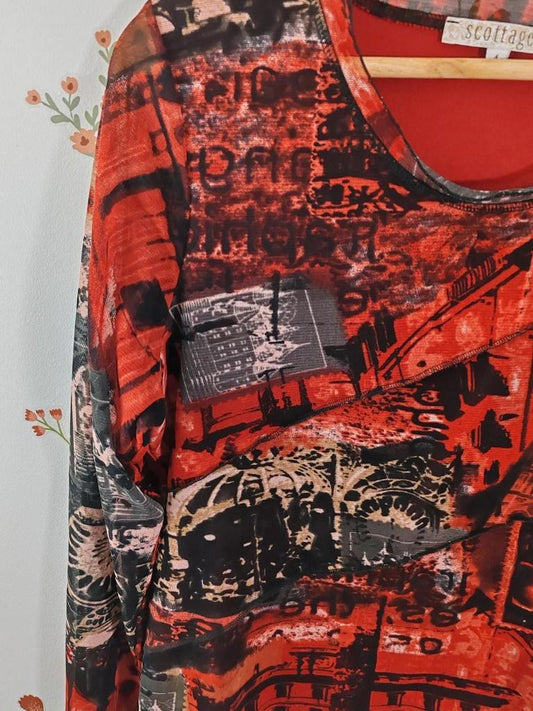Top mesh noir et rouge taille L
