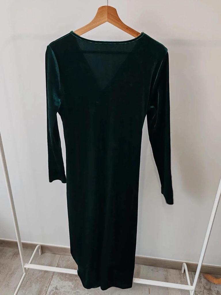 Robe longue moulante velours vert taille L