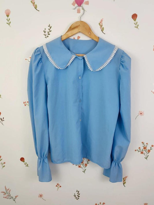 Blouse col claudine bleu taille S/m